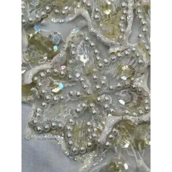 Moda Bianco Dress Shirt Pearl Beaded Floral Sequin Western Cowboy Cream White - Picture 9 of 13